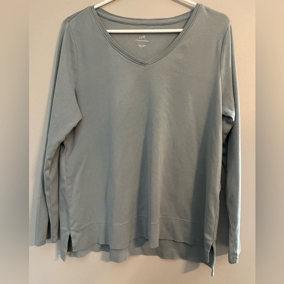 J.Jill 100% Pima Cotton V Neck Long Sleeve Tee Blue Grey Shirt Size L - Picture 1 of 9